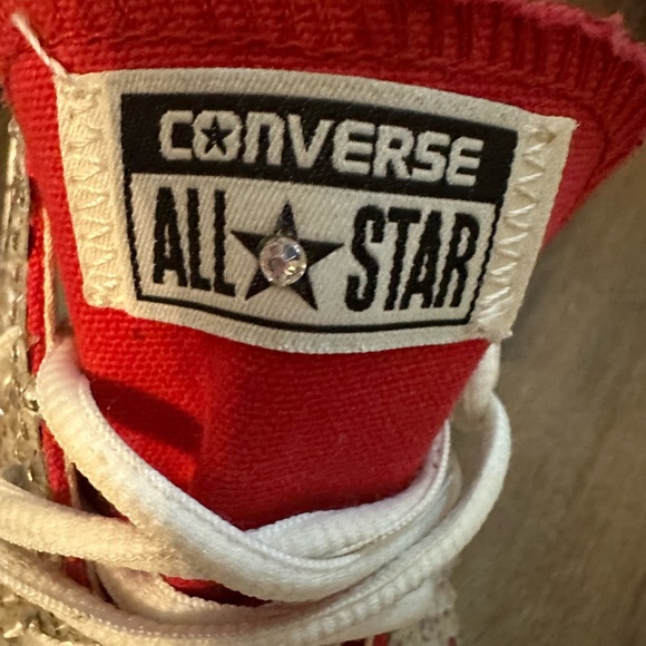 CONVERSE ALL STAR WHITE CUSTOMIZED using CRYSTALS Wedding Or For Fun Shoe Size 9 - Picture 10 of 13
